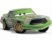 a green toy car from the movie cars with the number 56 on it .