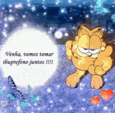 a cartoon of garfield giving a thumbs up with the words venha vamos tomar ibuprofeno juntos