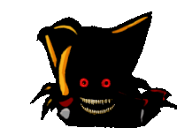 a drawing of a monster with red eyes and a smile