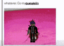 a pixelated image of a person standing in front of a pink background with the name gokid900 at the top