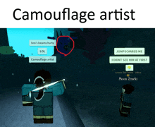 a screenshot of a video game with the words camouflage artist on top