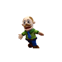 a puppet of a man with a mustache is standing on a white background