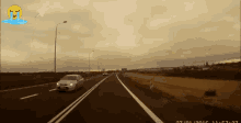 a car is driving down a highway with a tear coming out of its eyes