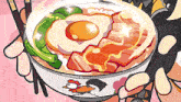 a cartoon of a person holding a bowl of food with a chicken on it