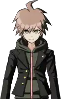 a drawing of a boy with a ponytail wearing a black jacket
