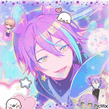 a picture of a boy with purple hair and a picture of another boy with purple hair