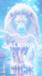 a painting of a lion with the word alking written on it