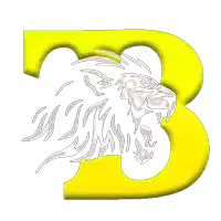 a yellow letter b with a drawing of a tiger on it