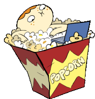 Sherman Sits In Popcorn And Watches Laptop Sticker - Shermans Night In Popcorn Eating Popcorn Stickers