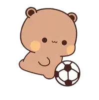 a cartoon bear is holding a soccer ball in his hand