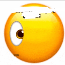 a yellow smiley face with a big eye and a white border around it