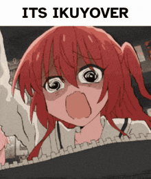 a picture of a girl with red hair and the words its ikuyover above her