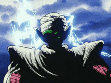 a drawing of piccolo with a lightning bolt in the background