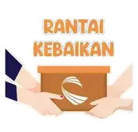 a person holding a box with the words rantai kebaikan on it