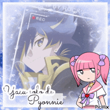 a drawing of a boy and a girl with the girl 's name pyonnie