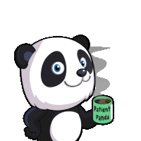 a panda bear is holding a cup of patient panda