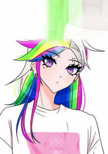 a drawing of a girl with colorful hair