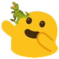 a yellow smiley face with a toy dinosaur on top of it .