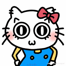 a drawing of a hello kitty with a red bow on her head