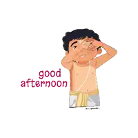 a cartoon of a shirtless man with the words good afternoon on the bottom