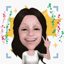 a cartoon drawing of a woman giving the peace sign
