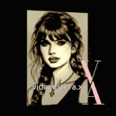 a black and white drawing of a woman with braids and the letter x