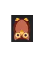 a brown owl with a yellow beak is looking up at the camera .