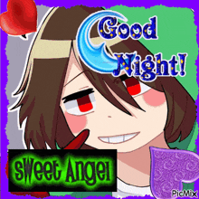 a picture of a girl with the words " good night sweet angel " on it