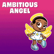 a cartoon angel with the words ambitious angel behind it