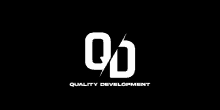 a black background with a white logo that says quality development .