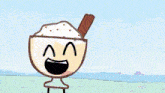 a cartoon drawing of a bowl of rice and a red block .