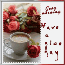 good morning have a nice day coffee roses