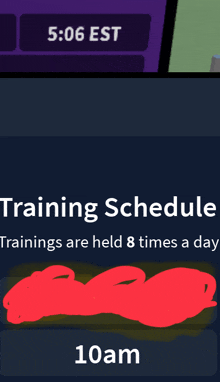 a screenshot of a training schedule which says trainings are held 8 times a day