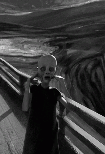 scream painting black and white