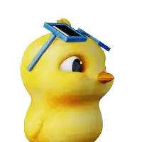 a yellow duck wearing sunglasses looks at something