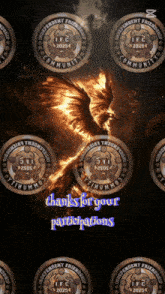 a poster that says thanks for your participations with a phoenix in the background