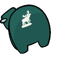 a cartoon drawing of a green object with a white deer on it