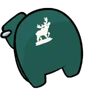 a cartoon drawing of a green object with a white deer on it