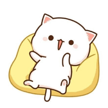 a cartoon cat is laying on a yellow pillow on a white background .