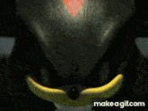 a close up of shadow the hedgehog 's face with the words make a gif.com below