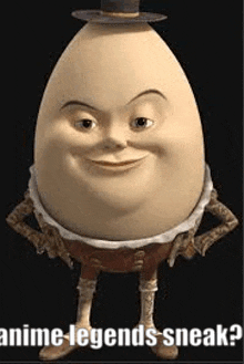a cartoon egg is wearing a hat and shorts and standing with his hands on his hips .