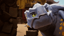 a cartoon turtle with green eyes is looking at something
