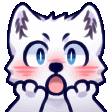 a cartoon drawing of a white cat with a surprised expression on its face .