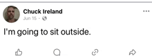 a facebook post by chuck ireland on june 15th