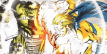 hulk and wolverine are fighting each other in a cartoon