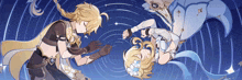 a boy and a girl are laying on their stomachs in the sky