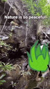 a drawing of a waterfall with the words nature is so peaceful