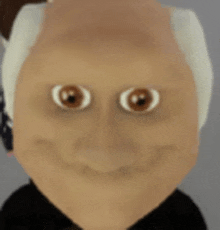 a close up of a cartoon character 's face with brown eyes