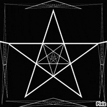 a white star is surrounded by triangles on a black background