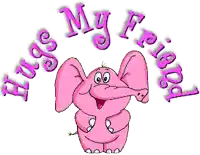 a cartoon elephant with the words hugs my friend around it